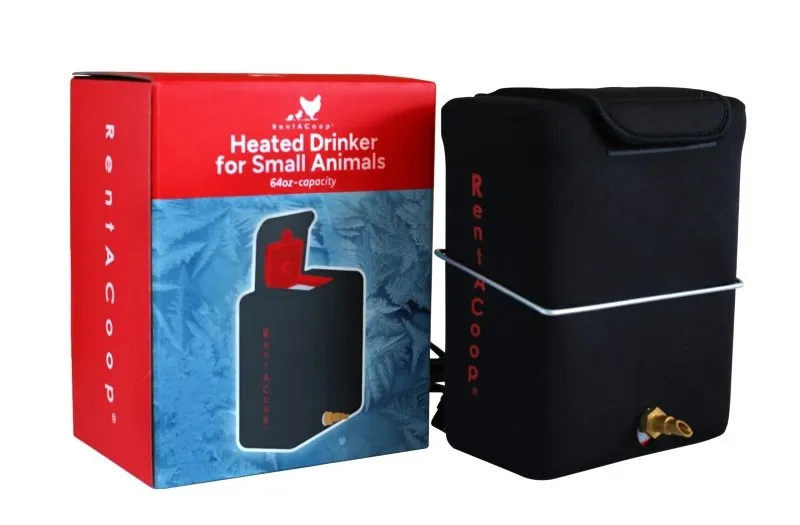 RentACoop 64oz(2L) BPA-Free Heated Small Animal Drinker with Brass Nozzle with 6ft Power Cord for Pets, Bunnies, Ferrets, Hamsters, Guinea Pigs, Rabbits, Chinchillas, Mice, Rats, and Small Animals