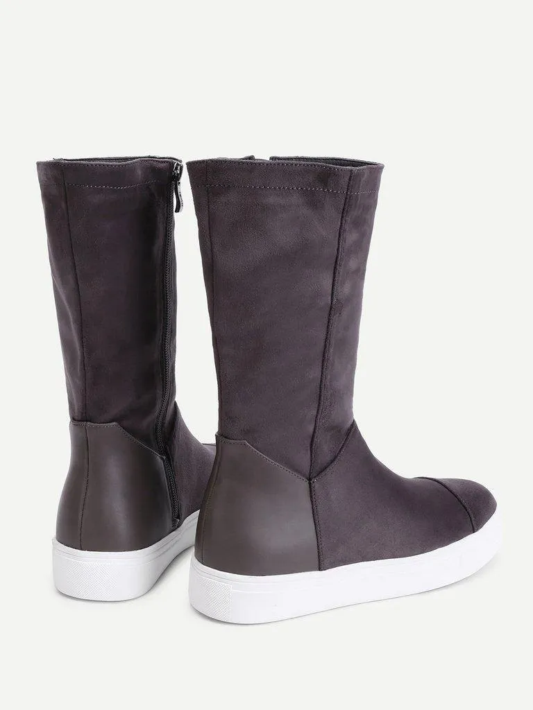 Round Toe Flatform Mid Calf Boots