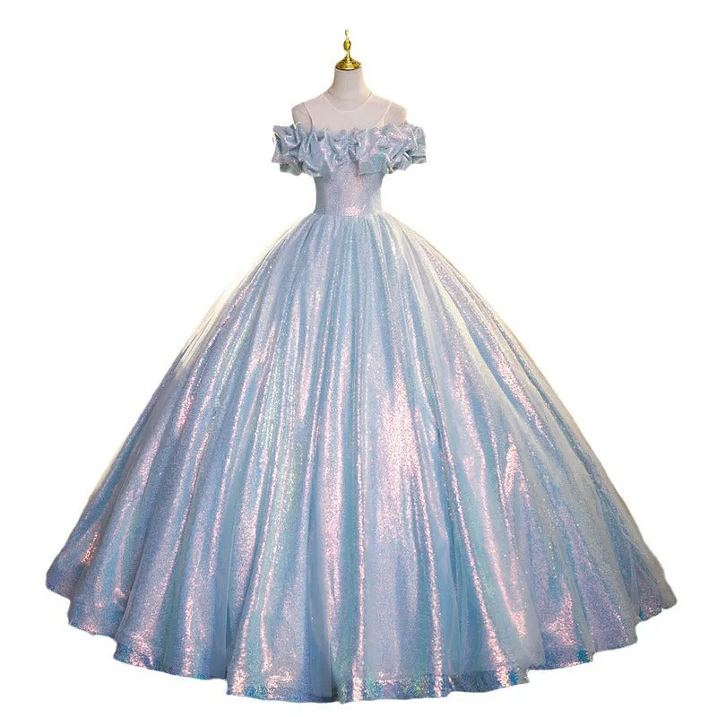 Sequin Quinceanera Dresses Cinderella Blue Ball Gown Prom Dresses