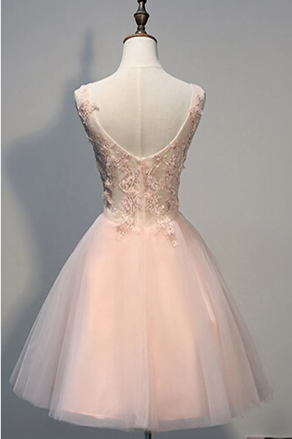 Short Open Back Pearl Pink Homecoming Dresses With Appliques PG030