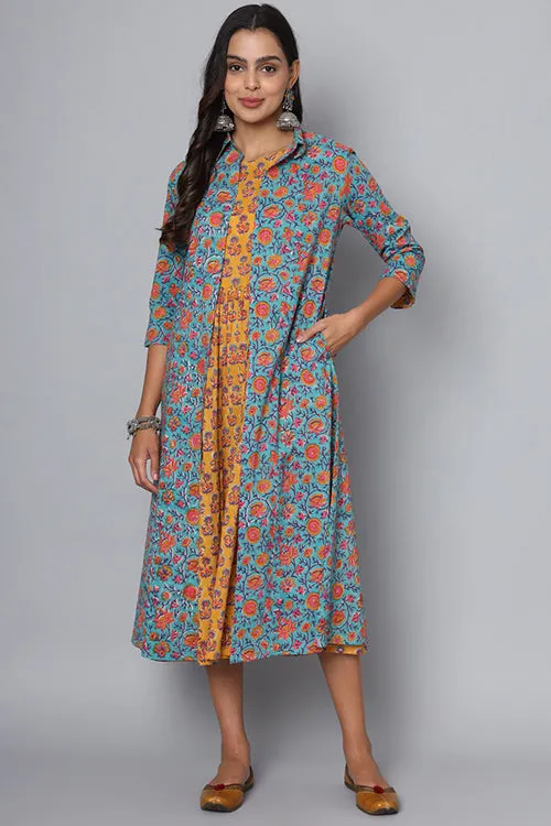 Shuddhi Sea Green And Yellow Double Dress