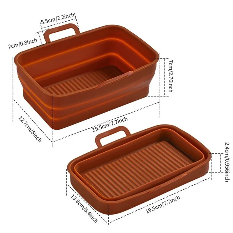 Silicone Baking Tray Rectangle Foldable Air Fryer Silicone Pot with Handle