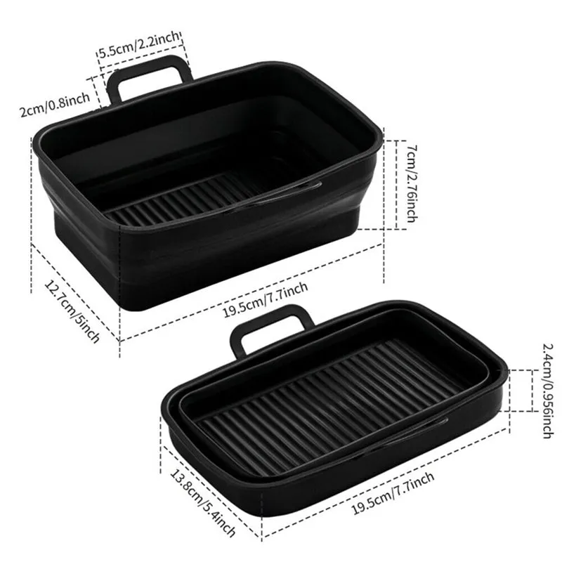 Silicone Baking Tray Rectangle Foldable Air Fryer Silicone Pot with Handle