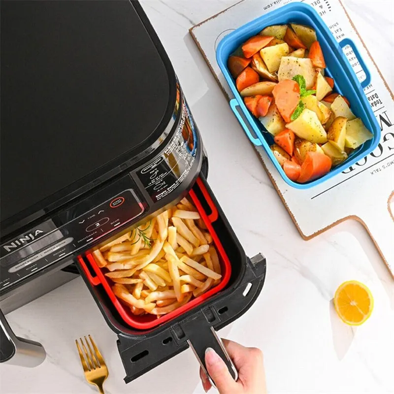 Silicone Baking Tray Rectangle Foldable Air Fryer Silicone Pot with Handle