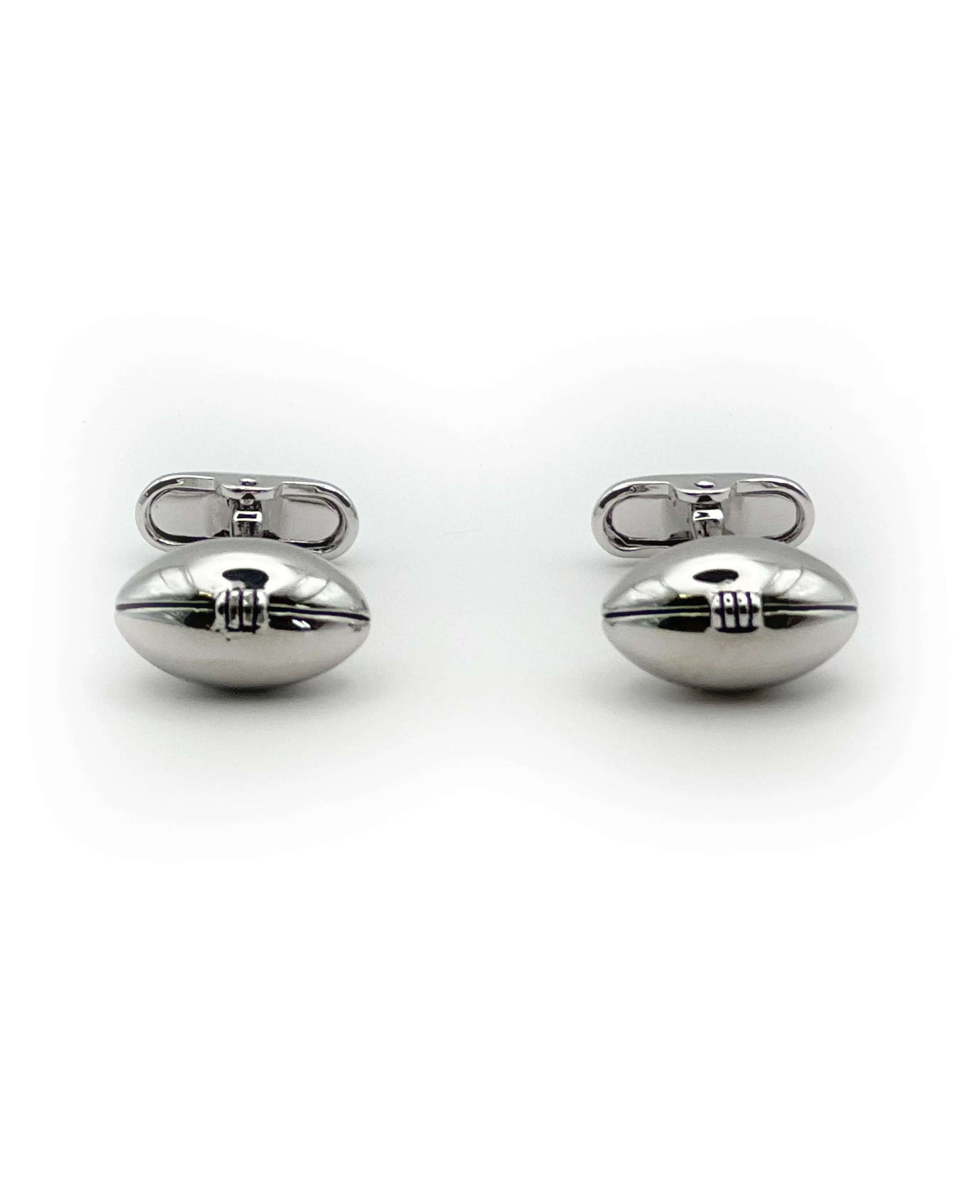 Silver Tone Rhodium Plated Rugby Ball Cufflinks