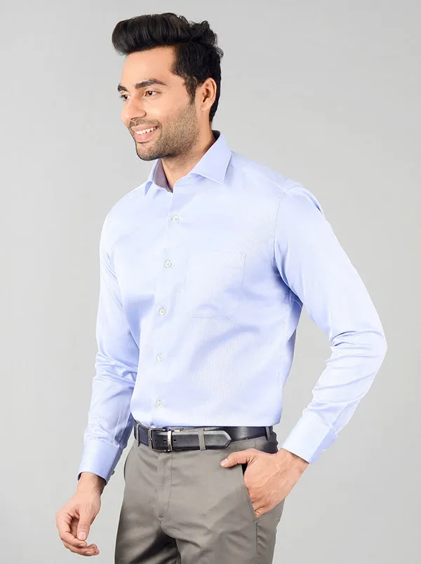 Sky Blue Self Textured Slim Fit Formal Shirt | JadeBlue