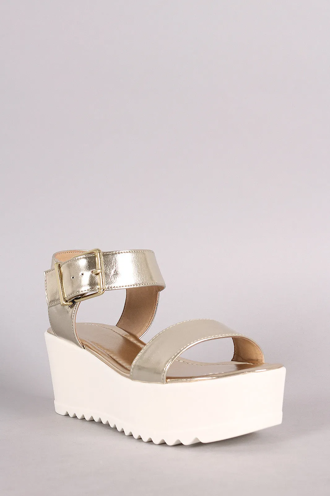 Soda Leatherette Open Toe Flatform Wedge Sandal