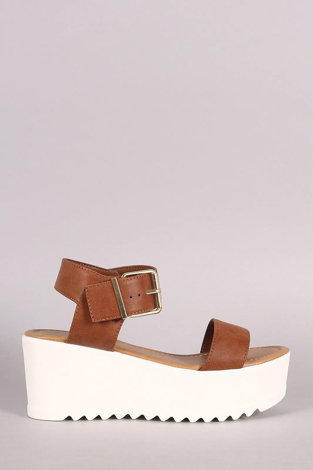 Soda Leatherette Open Toe Flatform Wedge Sandal