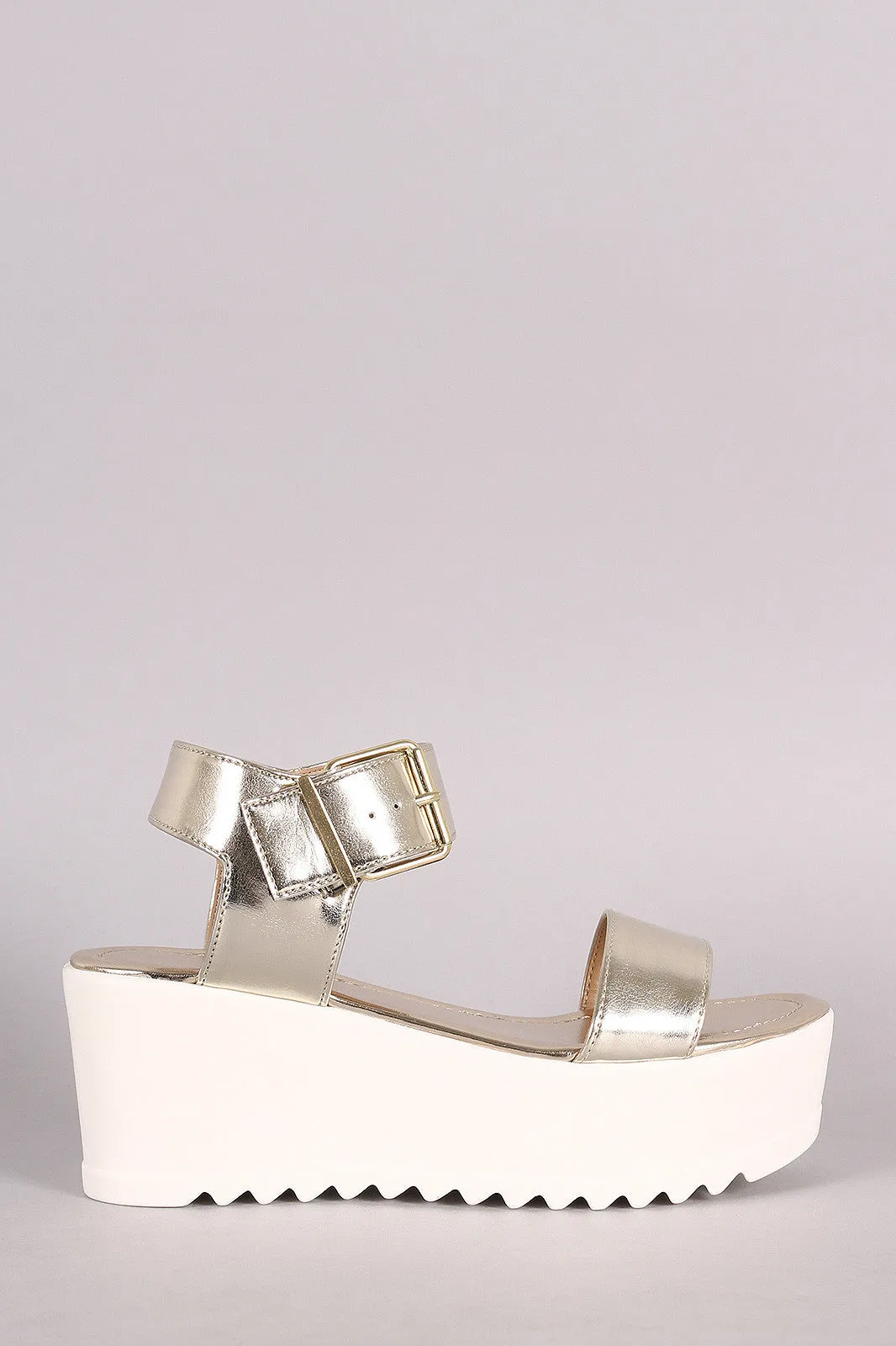 Soda Leatherette Open Toe Flatform Wedge Sandal