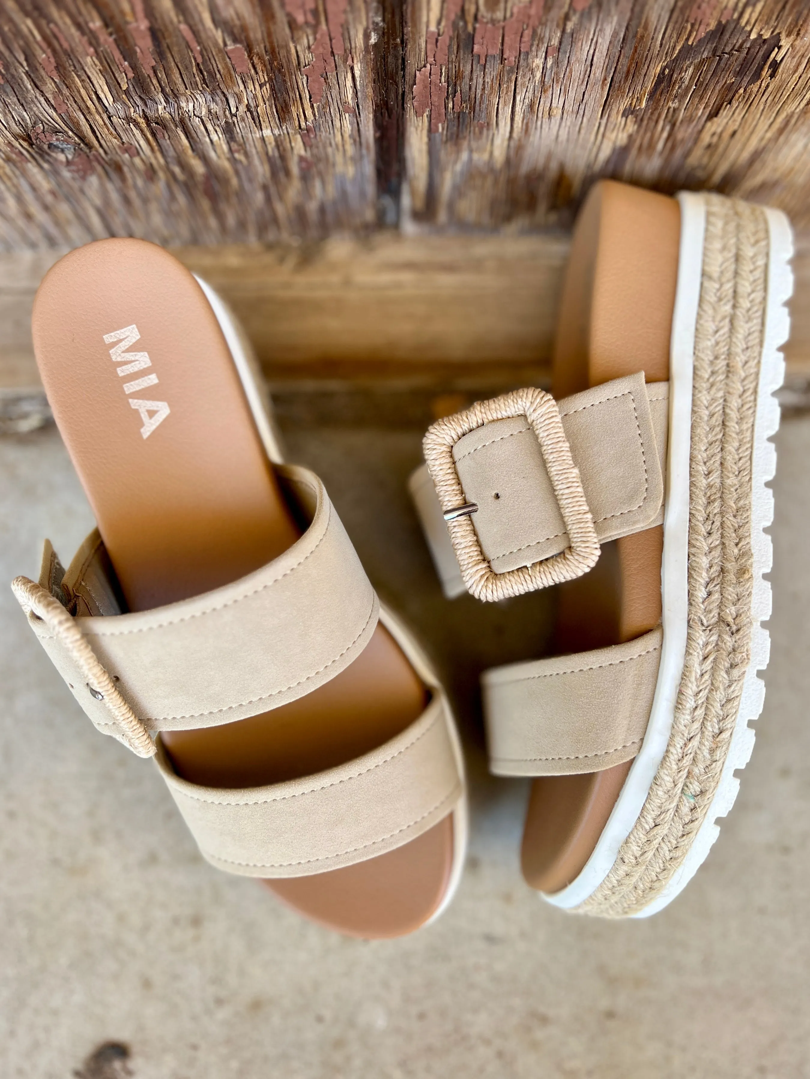 Suede Sand Raffia Platform Sandals*