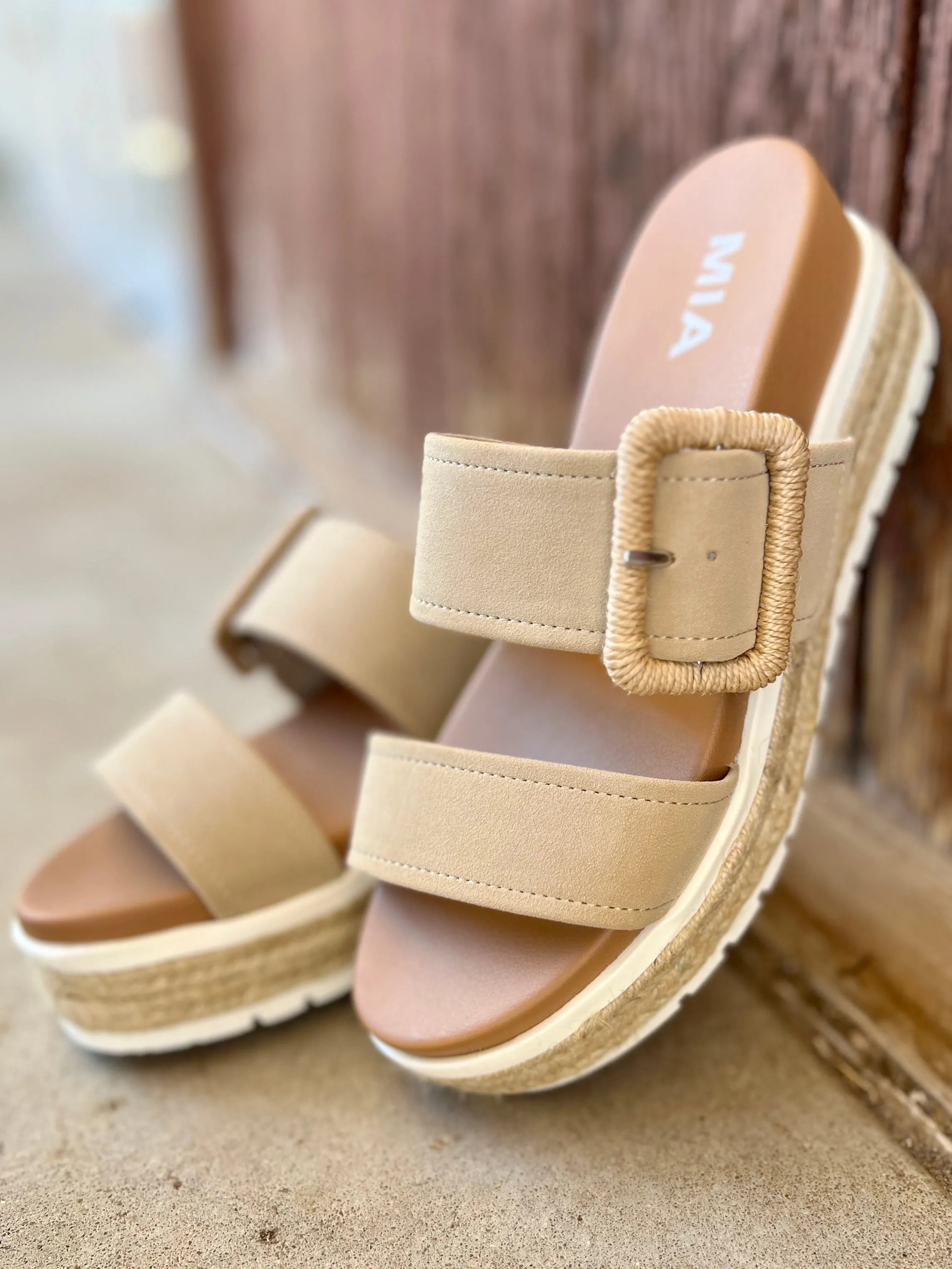 Suede Sand Raffia Platform Sandals*