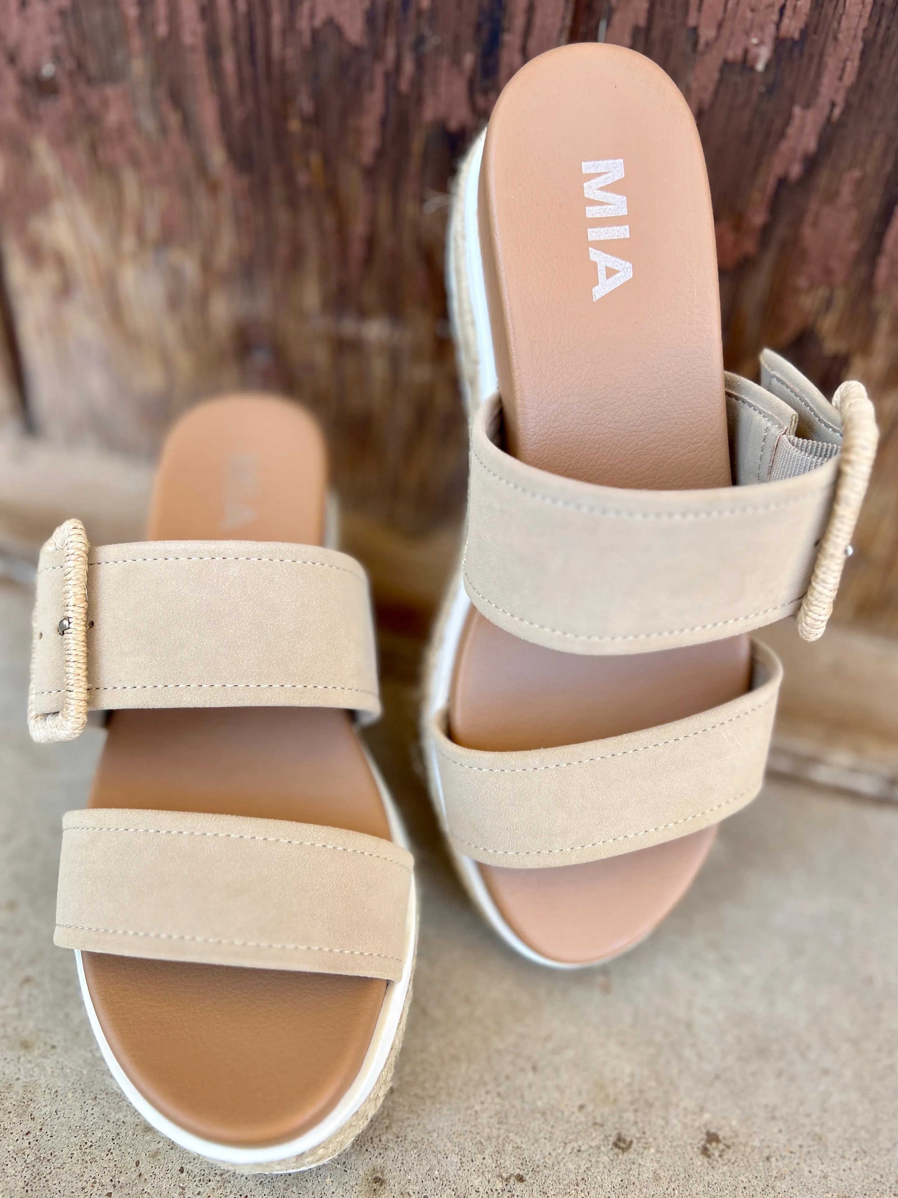 Suede Sand Raffia Platform Sandals*