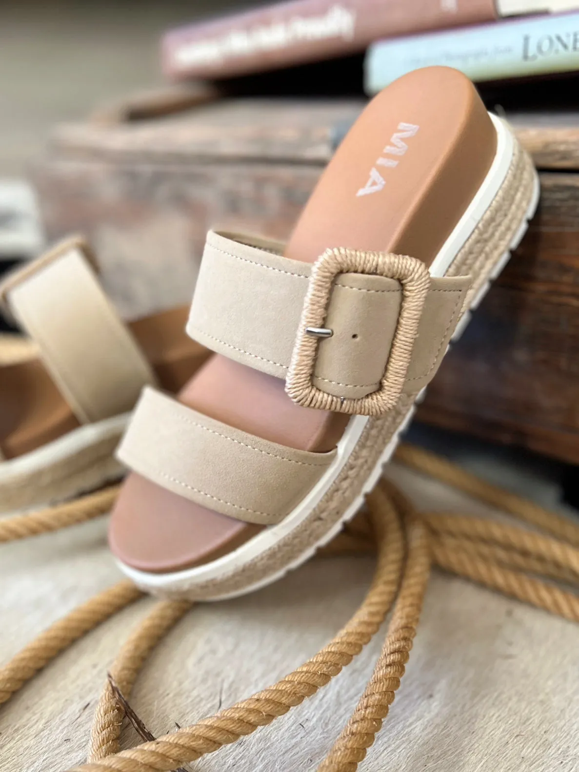 Suede Sand Raffia Platform Sandals*