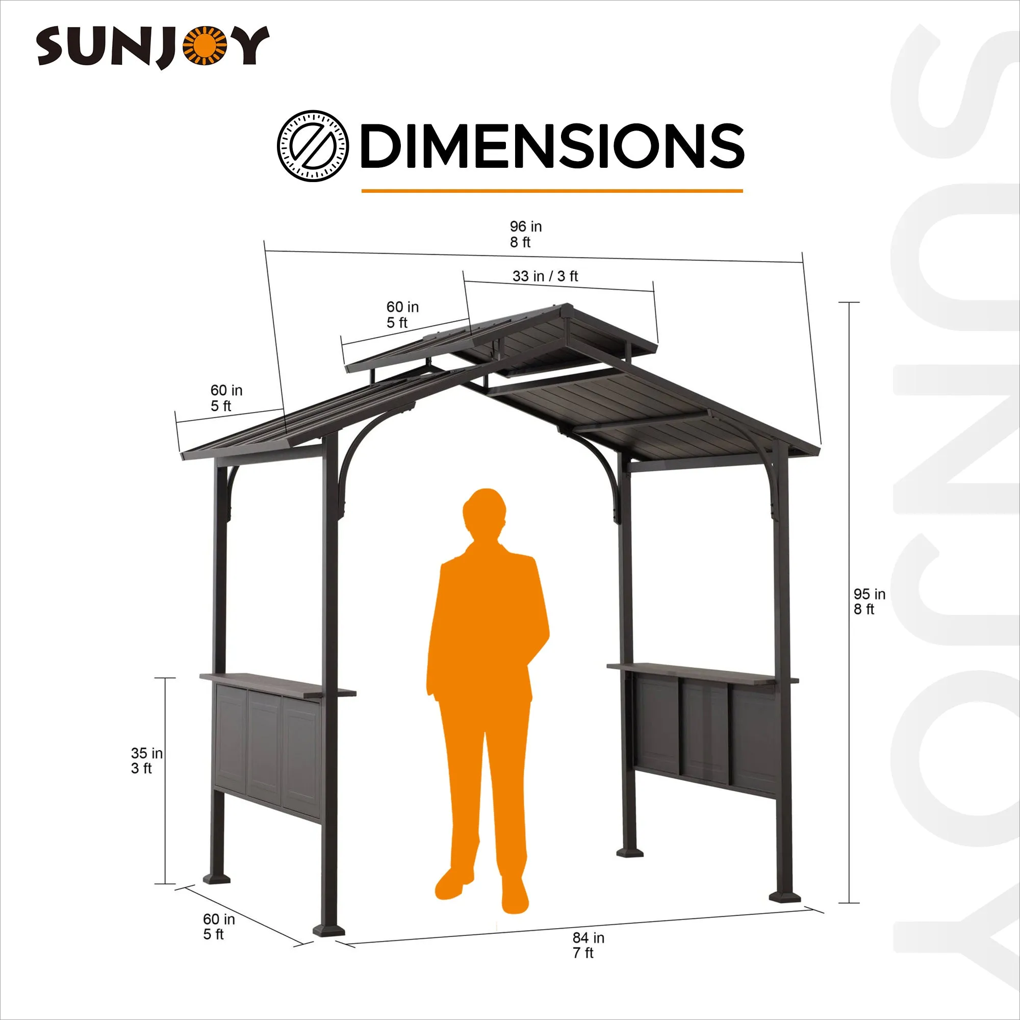 SUNJOY Outdoor Patio 5x8 Brown 2-Tier Steel Backyard Hardtop Grill Gazebo with Metal Ceiling Hook and Bar Shelves