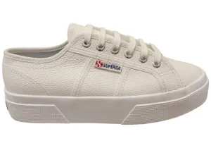 Superga Womens 2740 Platform Tumbled Leather Lace Up Shoes