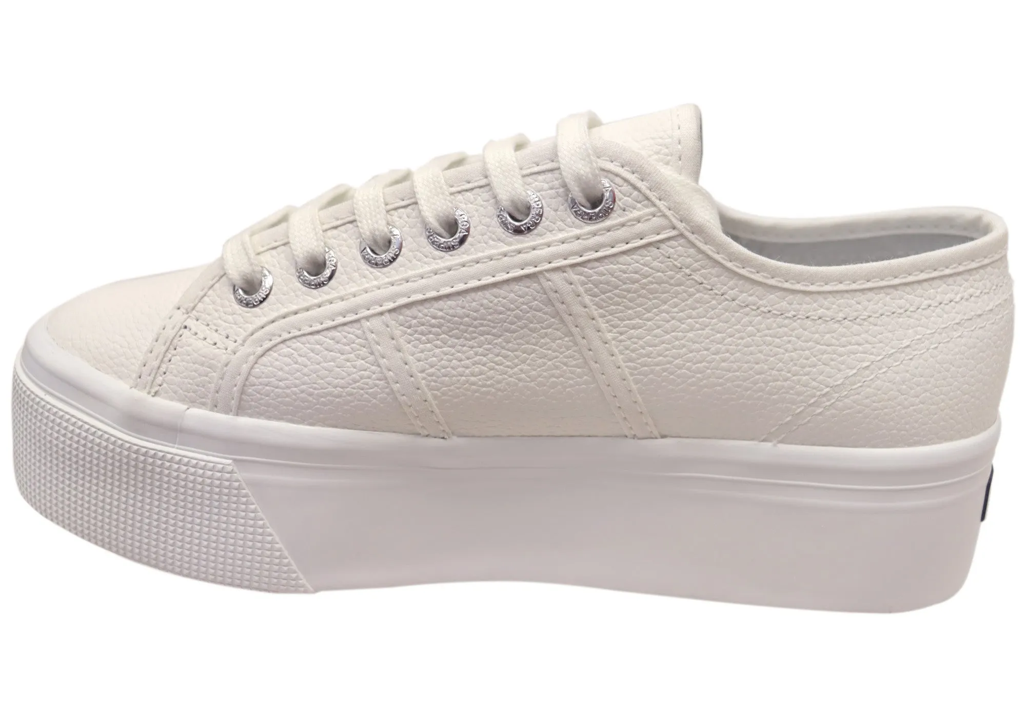 Superga Womens 2790 Tumbled Leather Platform Lace Up Shoes