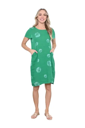 Swirl Print Dress Linen Green