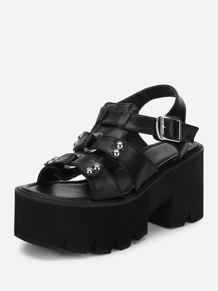 T-strap Buckle Detail Platform Wedges