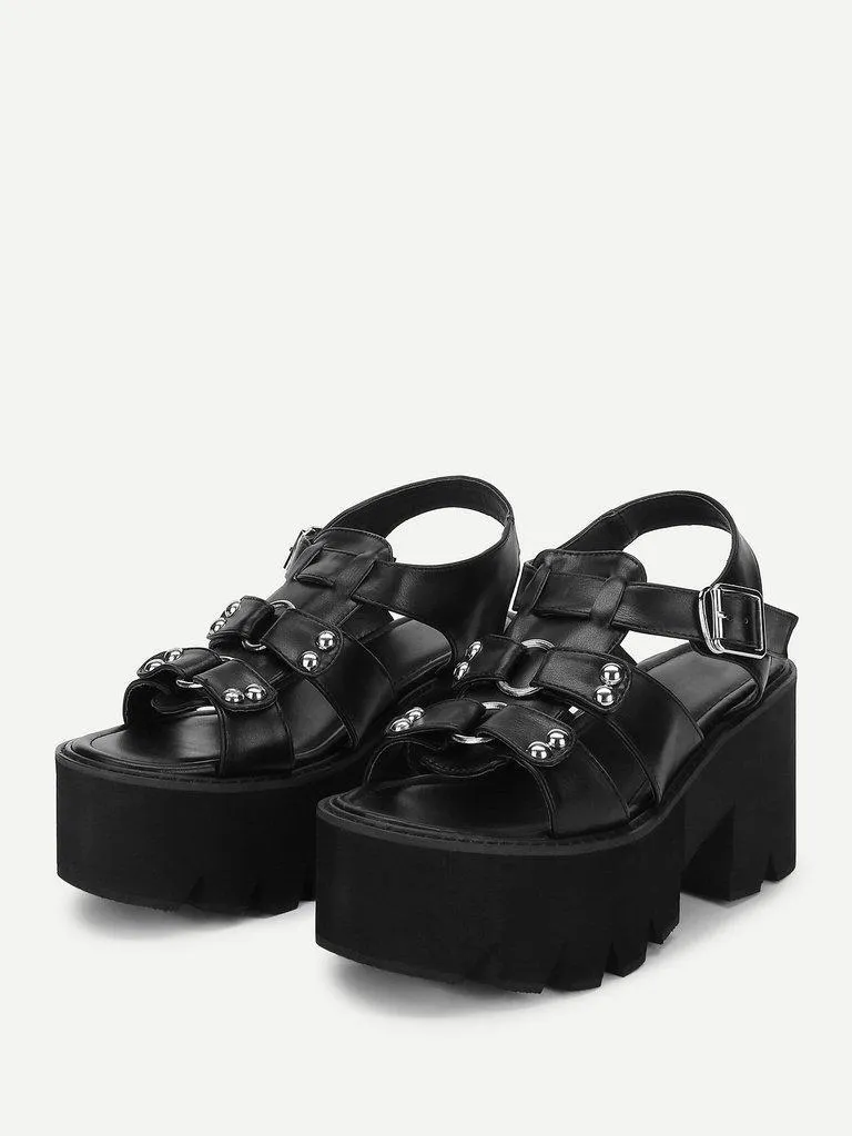 T-strap Buckle Detail Platform Wedges