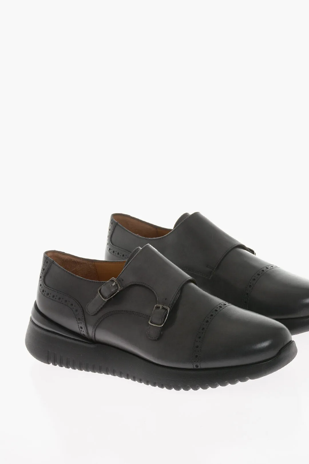 Testoni Leather Double-Strap RIACE Monk Shoes