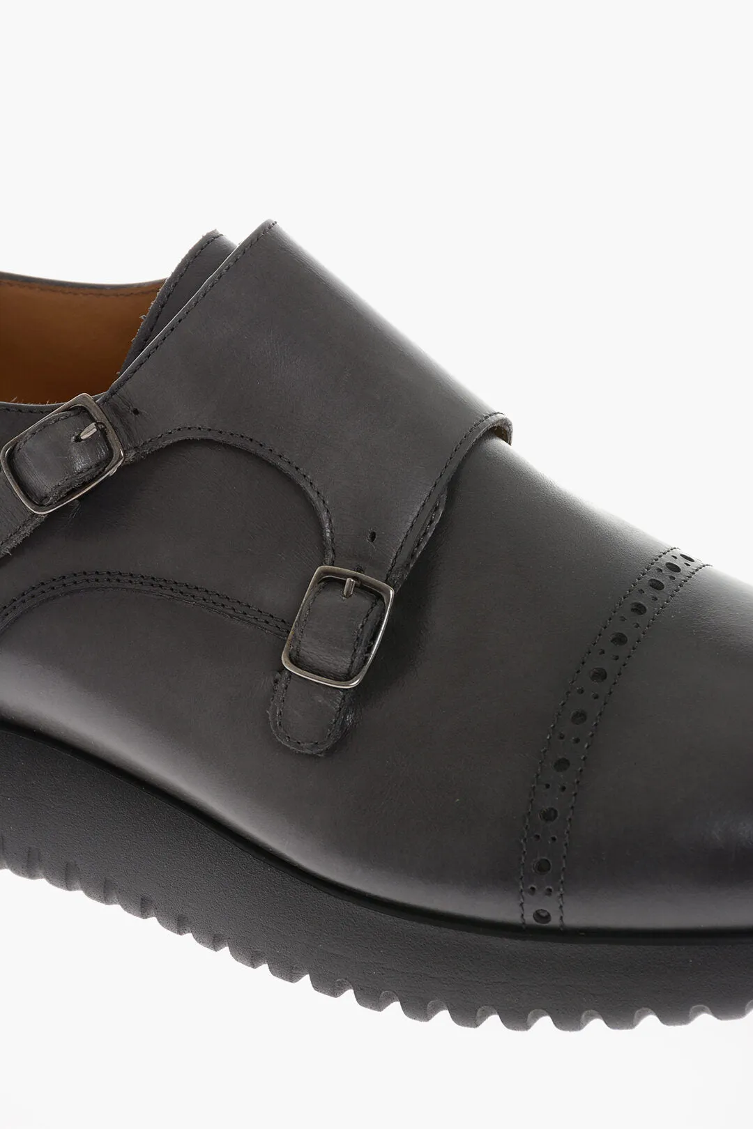 Testoni Leather Double-Strap RIACE Monk Shoes