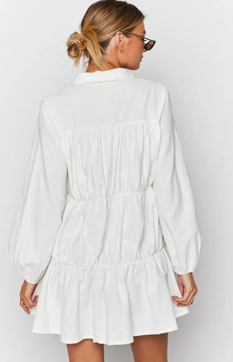 Theodossia Tiered Long Sleeve Dress White