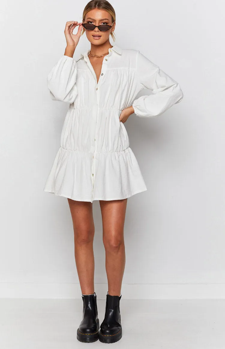 Theodossia Tiered Long Sleeve Dress White