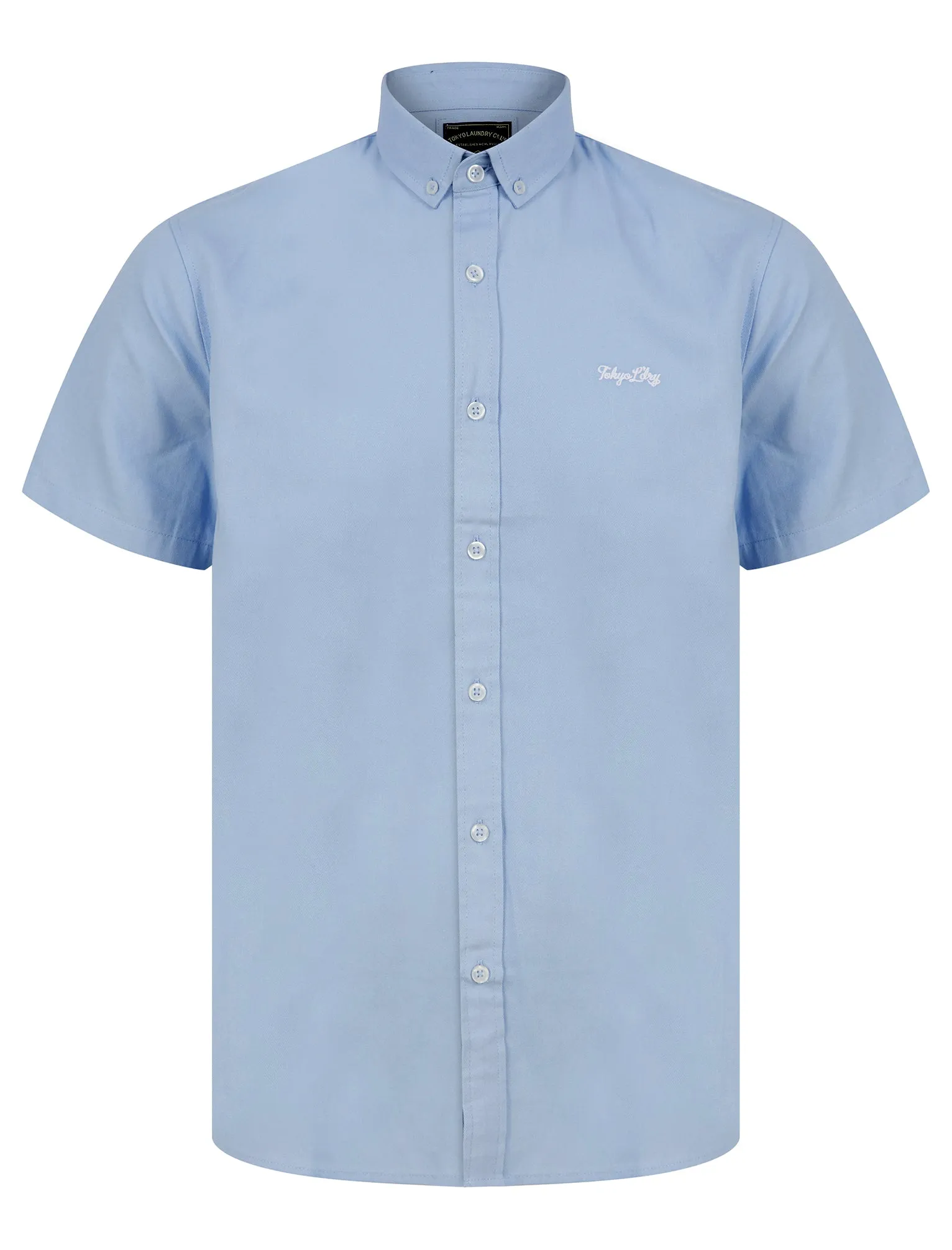 Tiberius Short Sleeve Oxford Cotton Shirt in Light Blue  - Tokyo Laundry