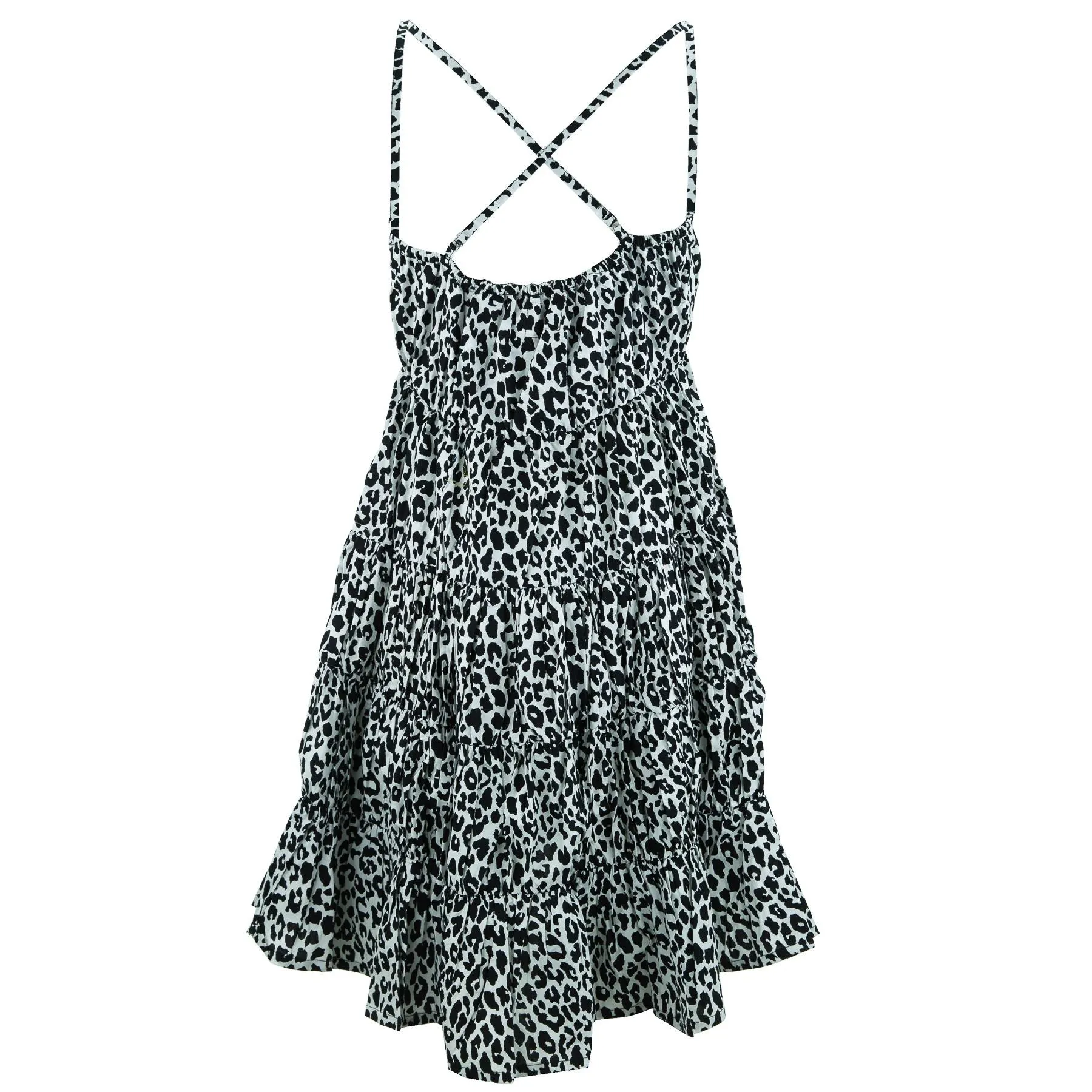 Tier Drop Summer Dress - Mono Leopard Cotton