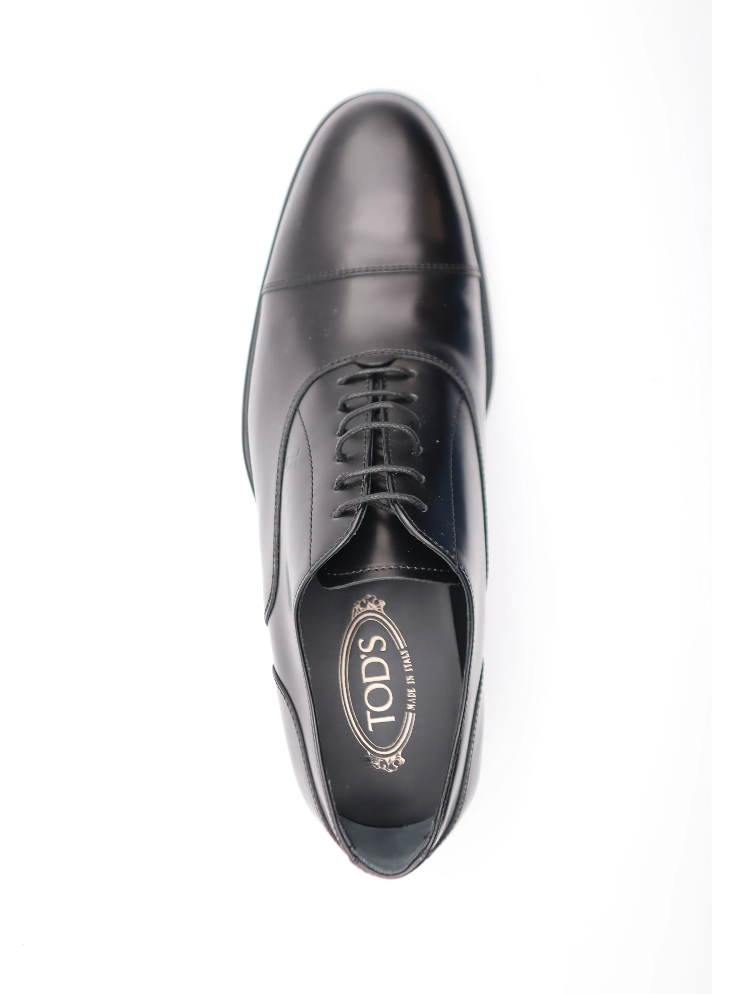 Tods Mens Shiny Black Leather Lace Up Dress Shoe