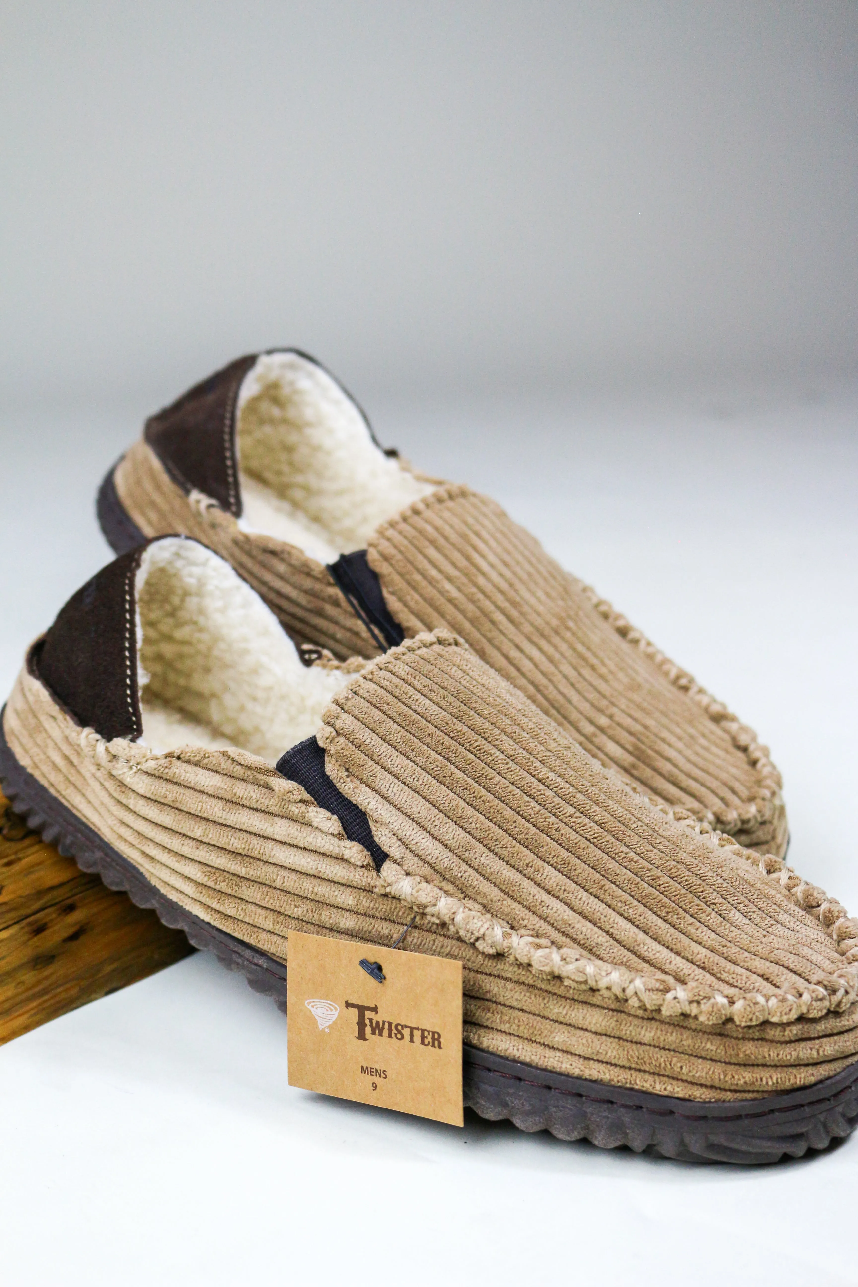 Twister Tan Corduroy Men's Slippers