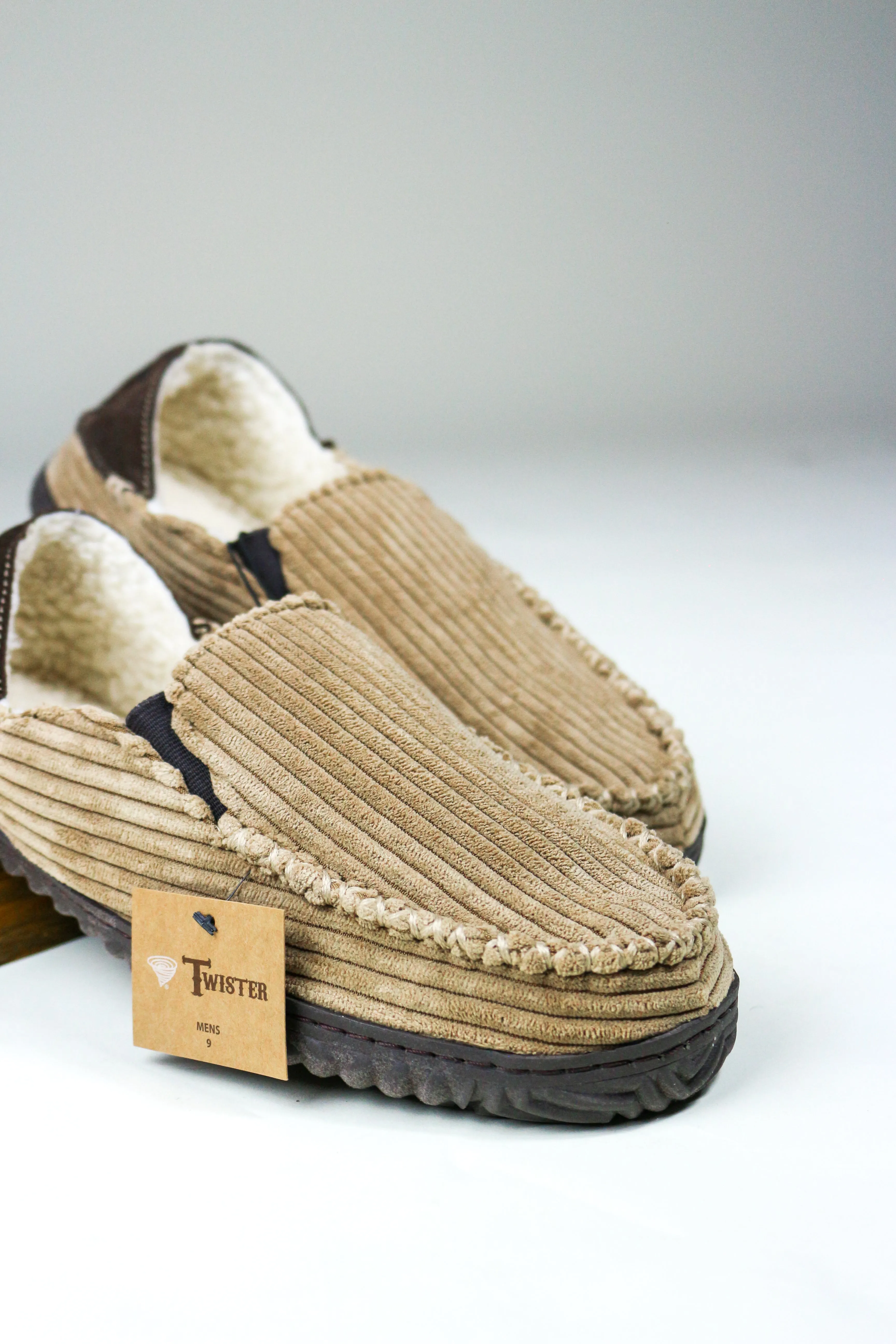 Twister Tan Corduroy Men's Slippers