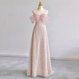 Uniwim Light Pink Bridesmaid Dresses Sweetheart Beading A-line Sequins Elegant Tulle French Style Sleeveless Formal Party Evening Gown