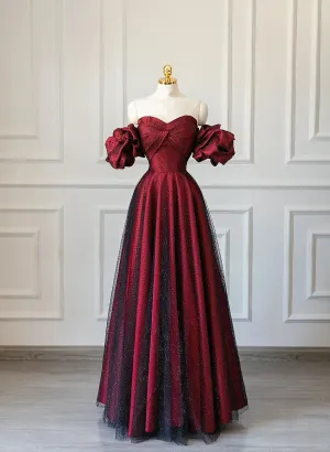 Uniwim Wine Red Off Shoulder Long Formal Dress, Sweetheart Wine Red Formal Dress