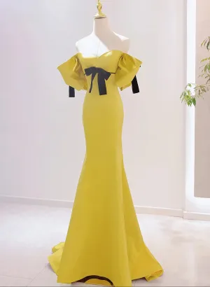 Uniwim Yellow Mermaid Sweetheart Prom Dress, Off Shoulder Yellow Evening Dress