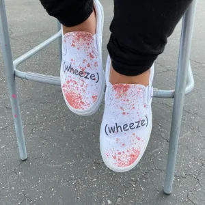 UNSOLVED Blood Splatter (wheeze) on All White Slip On VANS