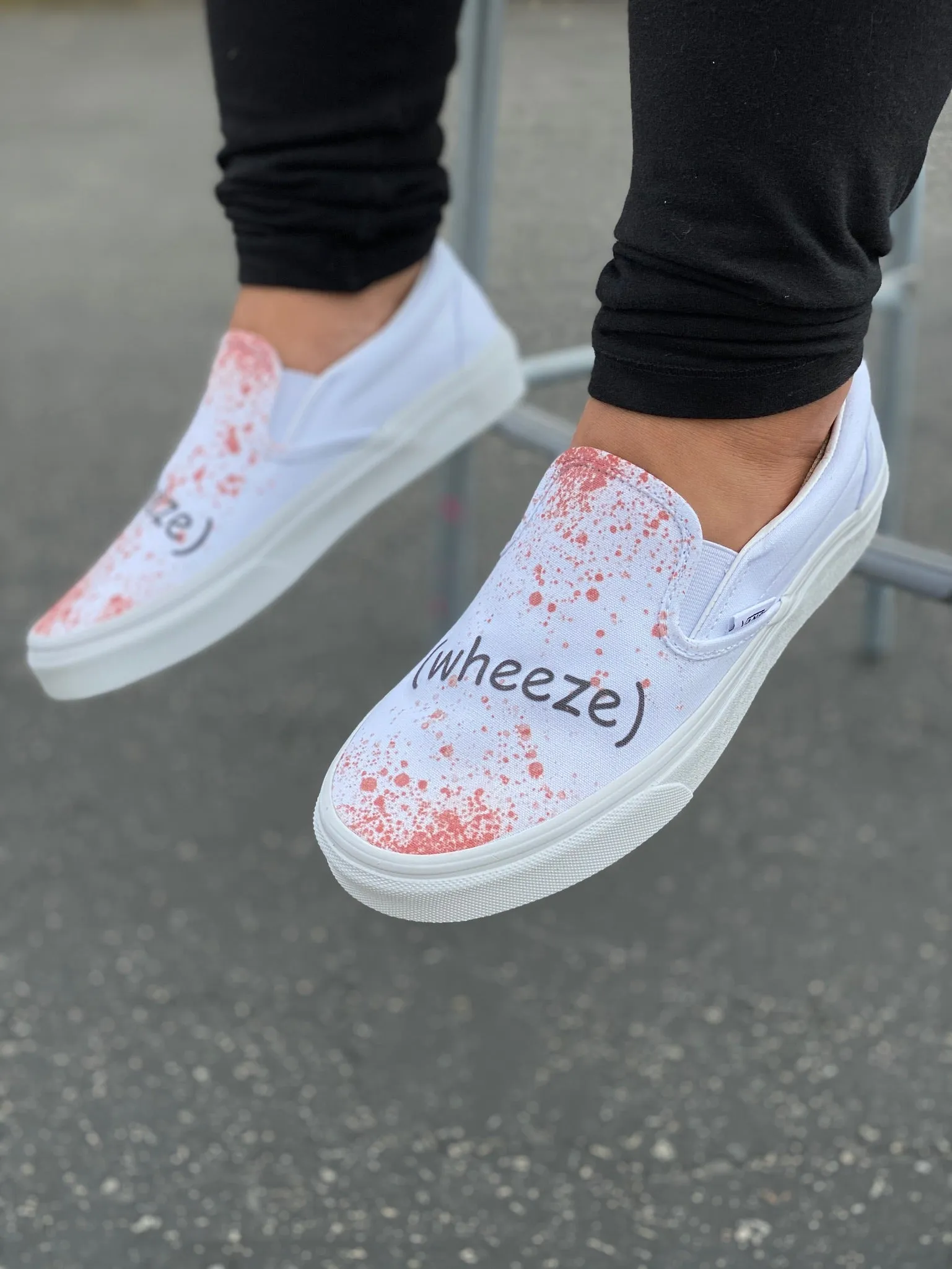 UNSOLVED Blood Splatter (wheeze) on All White Slip On VANS