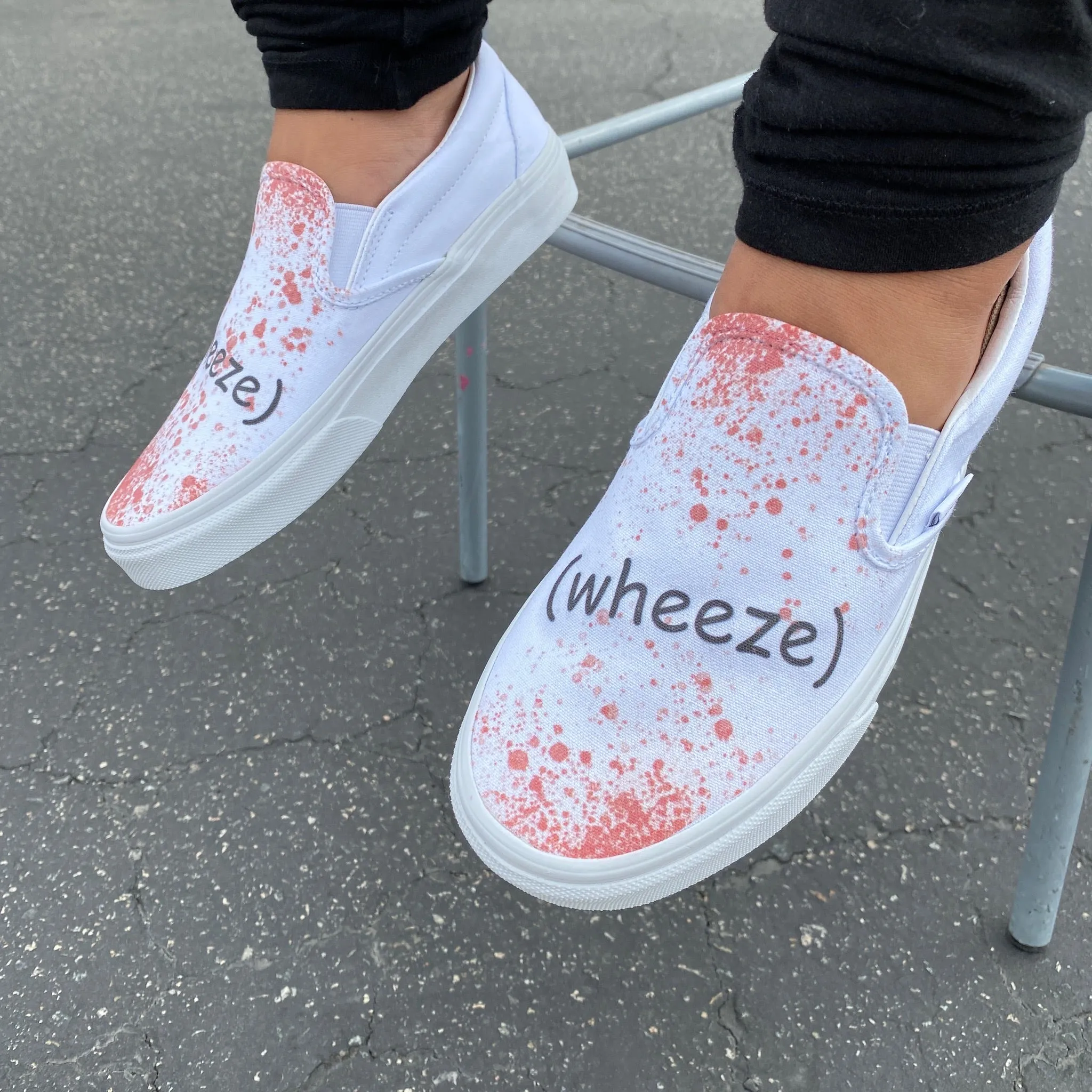 UNSOLVED Blood Splatter (wheeze) on All White Slip On VANS