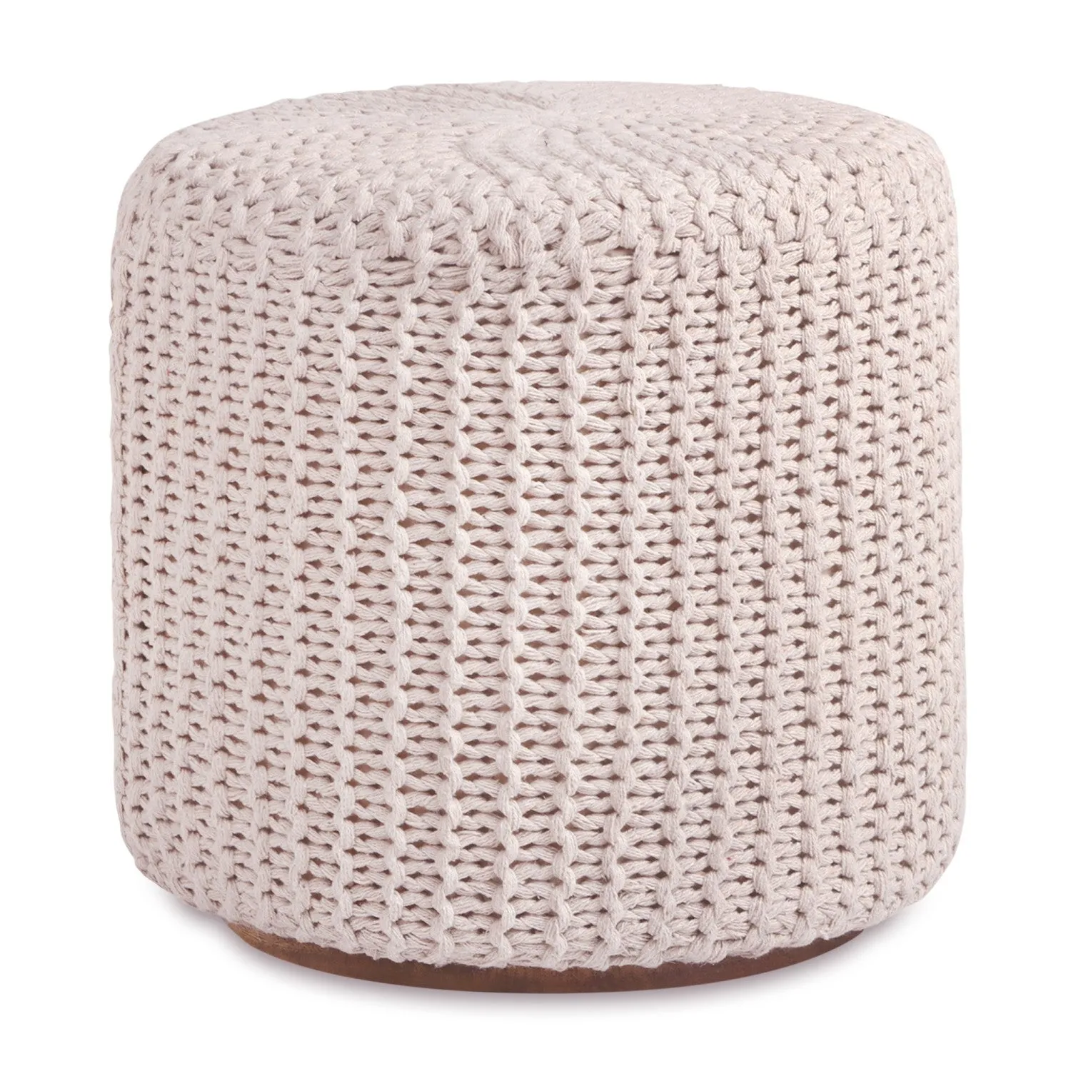 Urijah Hand Knitted, Wooden Tray Pouf