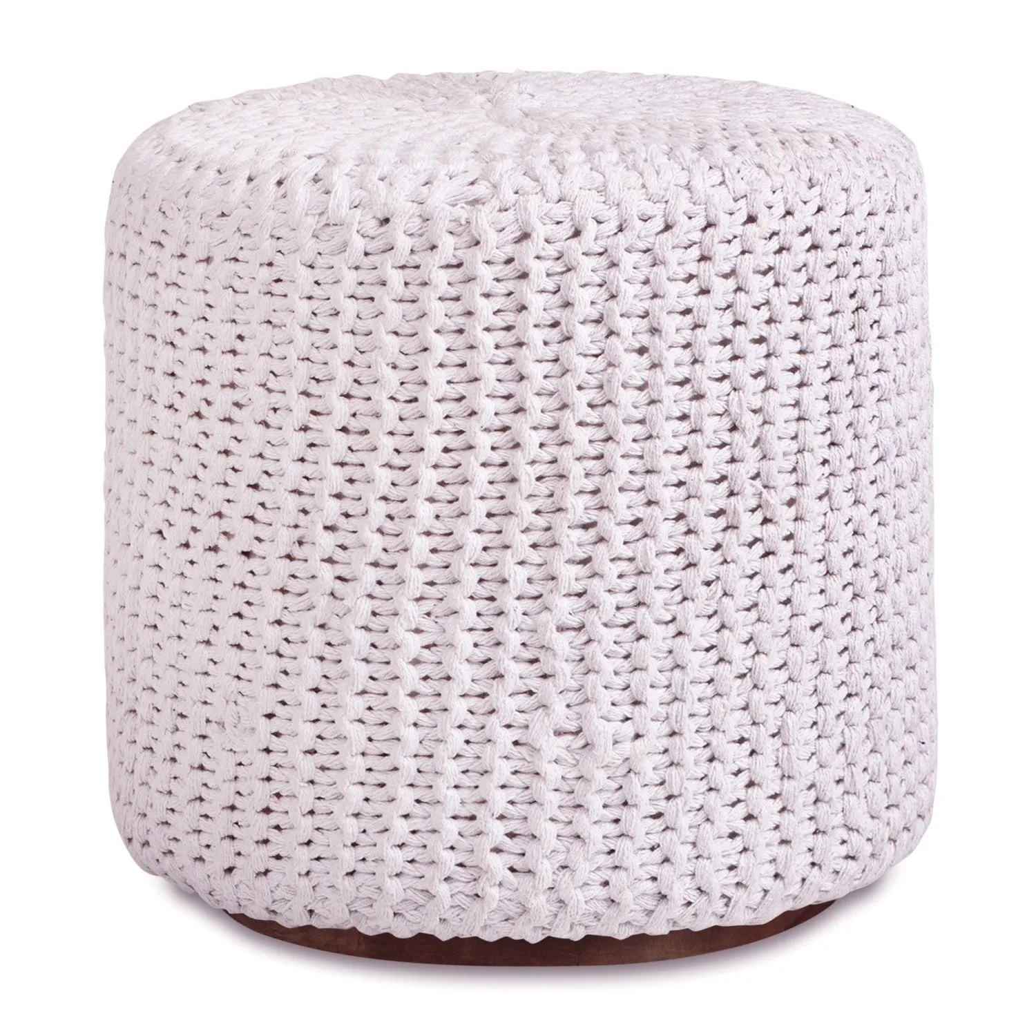 Urijah Hand Knitted, Wooden Tray Pouf