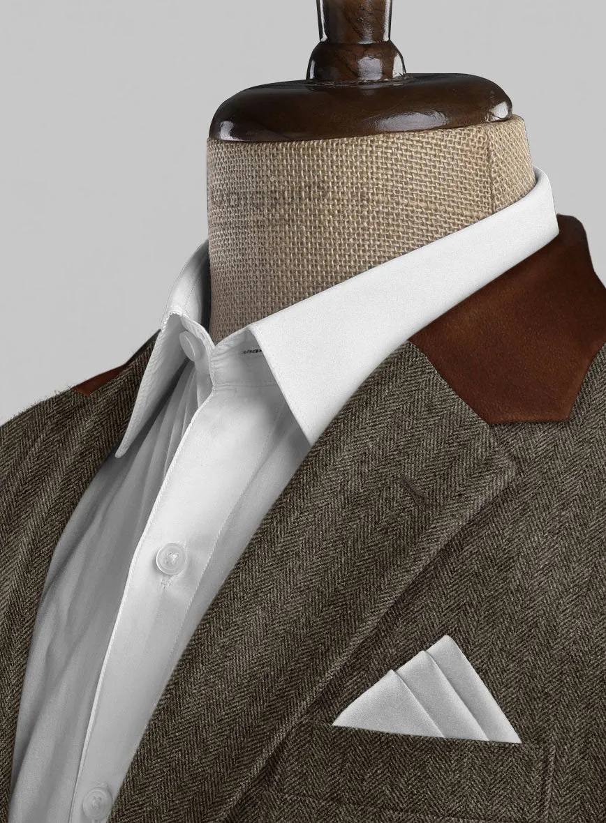 Vintage Dark Brown Herringbone Tweed Suit - Leather Trims