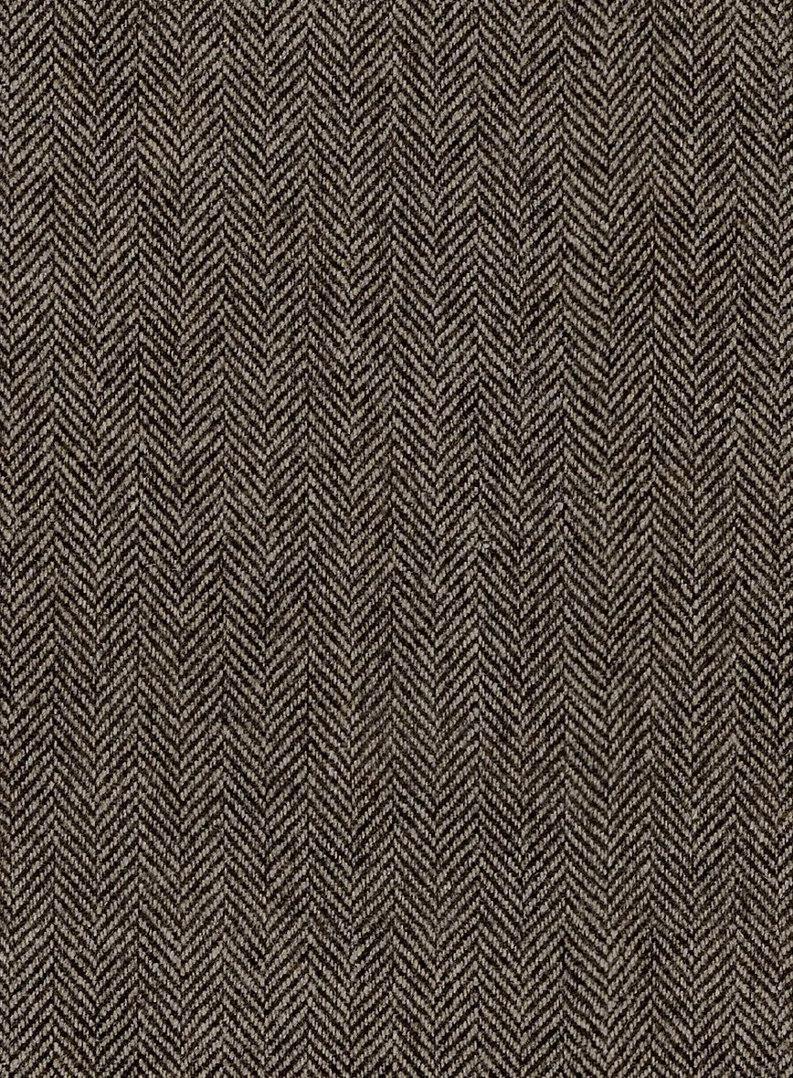 Vintage Dark Brown Herringbone Tweed Suit - Leather Trims