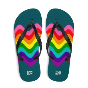 Wavy Original Pride Flag On Blue Flip-Flops