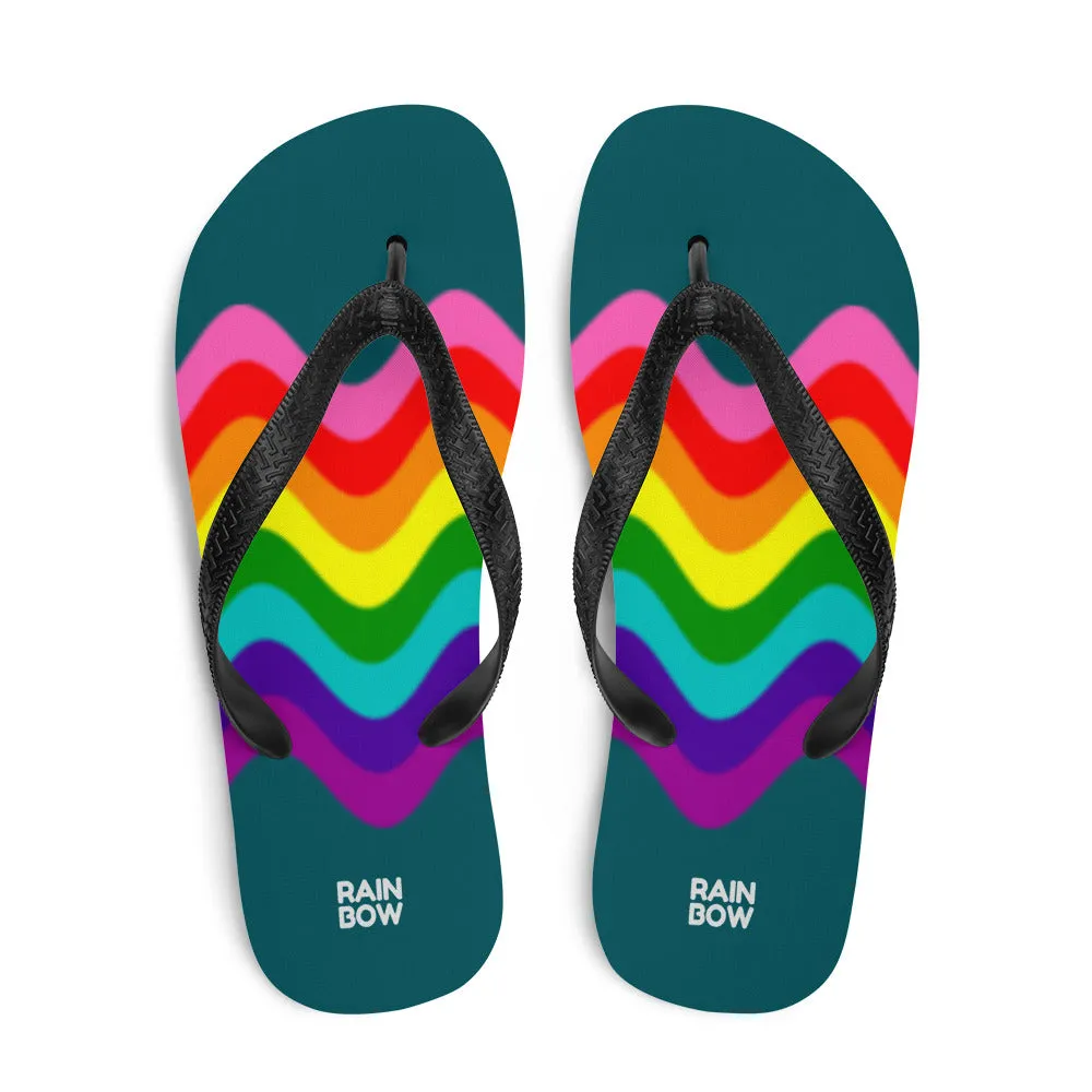 Wavy Original Pride Flag On Blue Flip-Flops