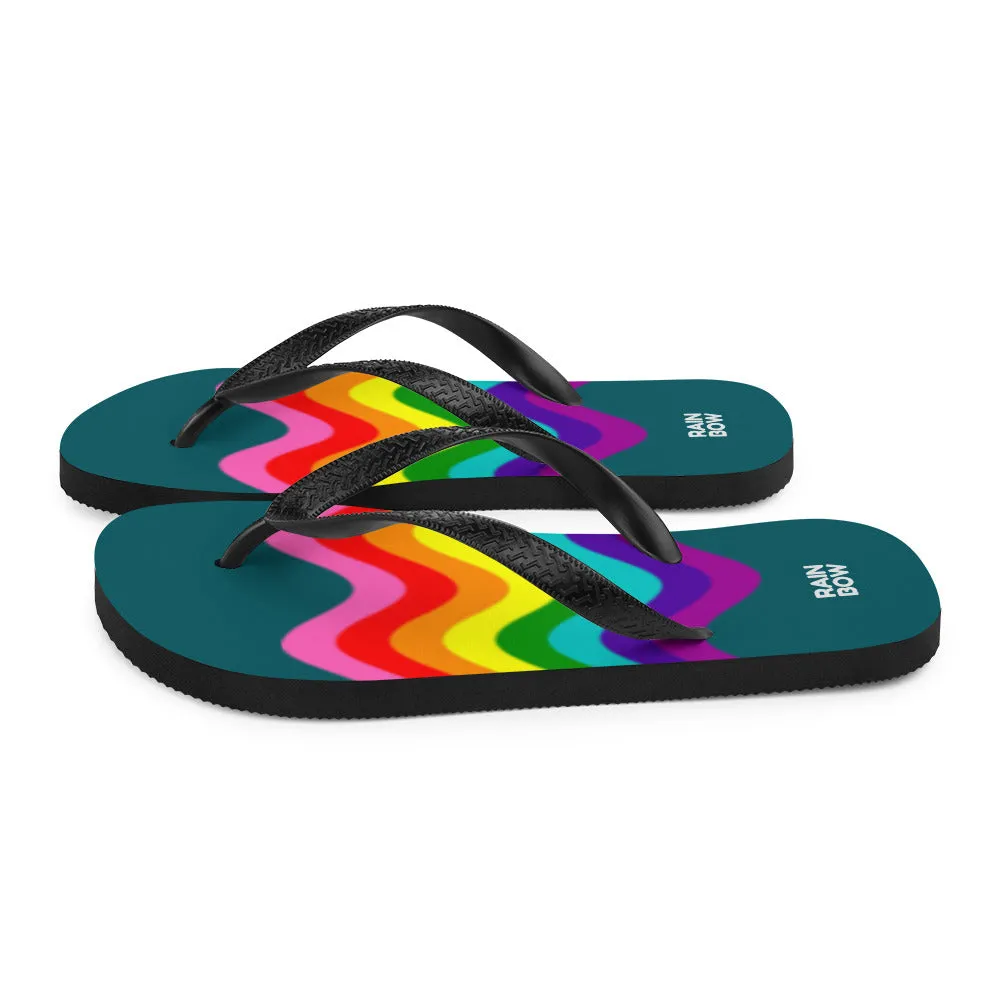 Wavy Original Pride Flag On Blue Flip-Flops