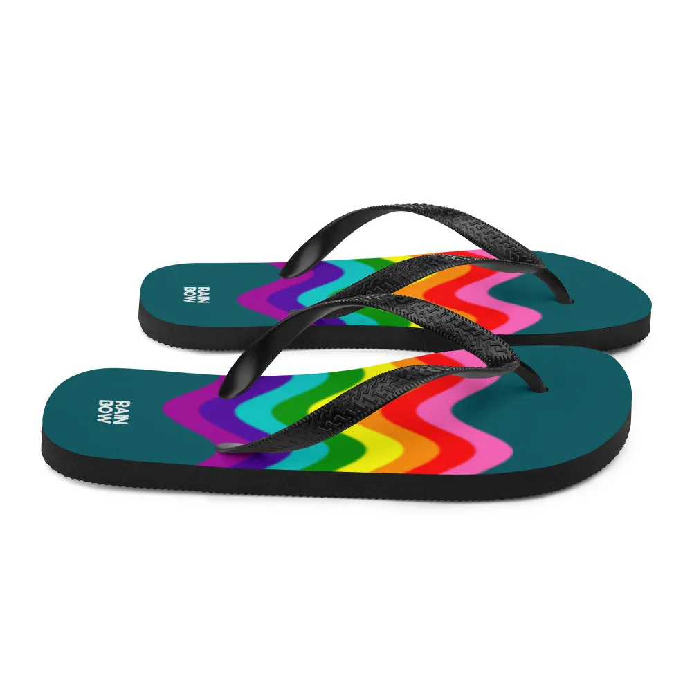 Wavy Original Pride Flag On Blue Flip-Flops