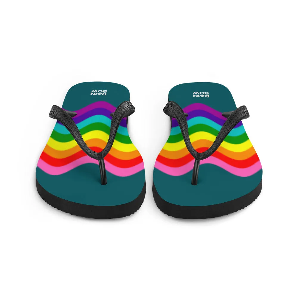 Wavy Original Pride Flag On Blue Flip-Flops