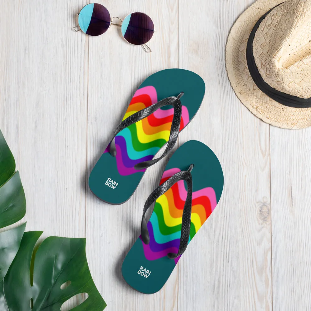 Wavy Original Pride Flag On Blue Flip-Flops