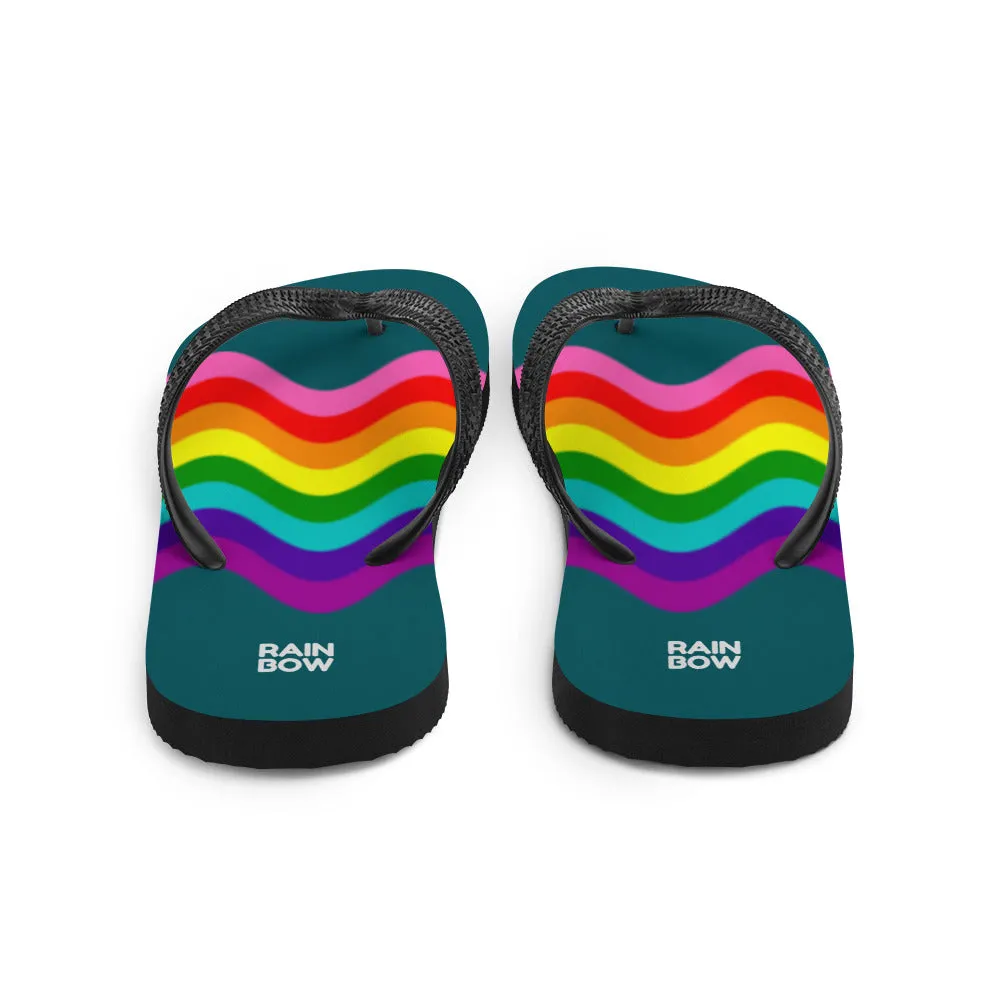 Wavy Original Pride Flag On Blue Flip-Flops