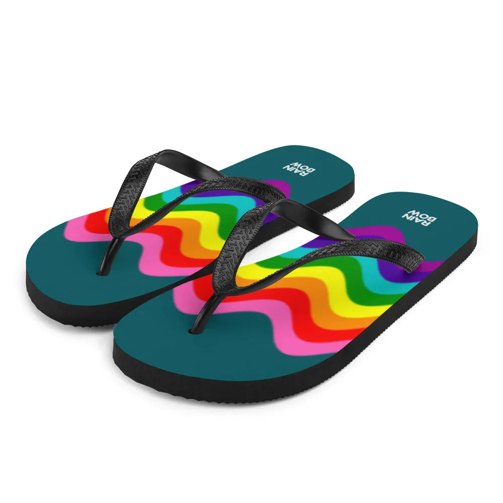 Wavy Original Pride Flag On Blue Flip-Flops